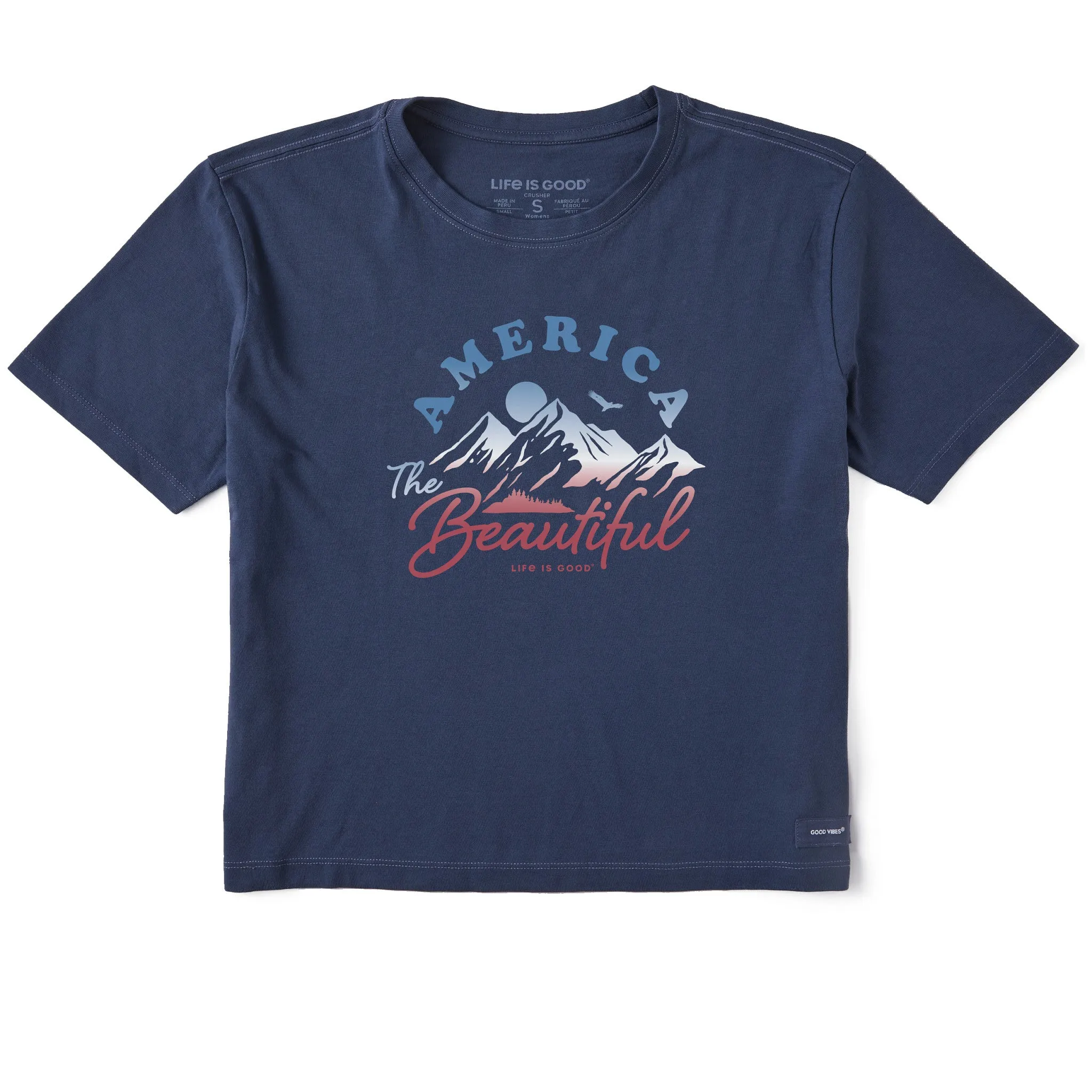 Women's America the Beautiful Mountain Short Sleeve Crusher Boxy Tee Life is Good
