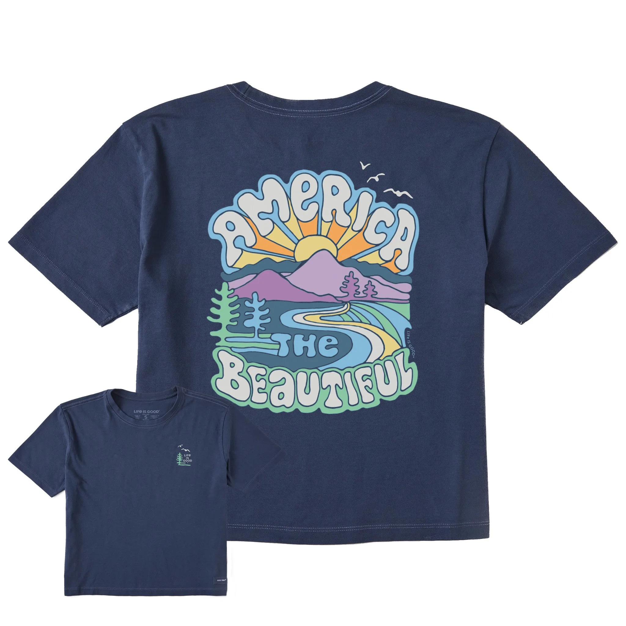 Women's America the Beautiful Short Sleeve Crusher Boxy Tee Life is Good