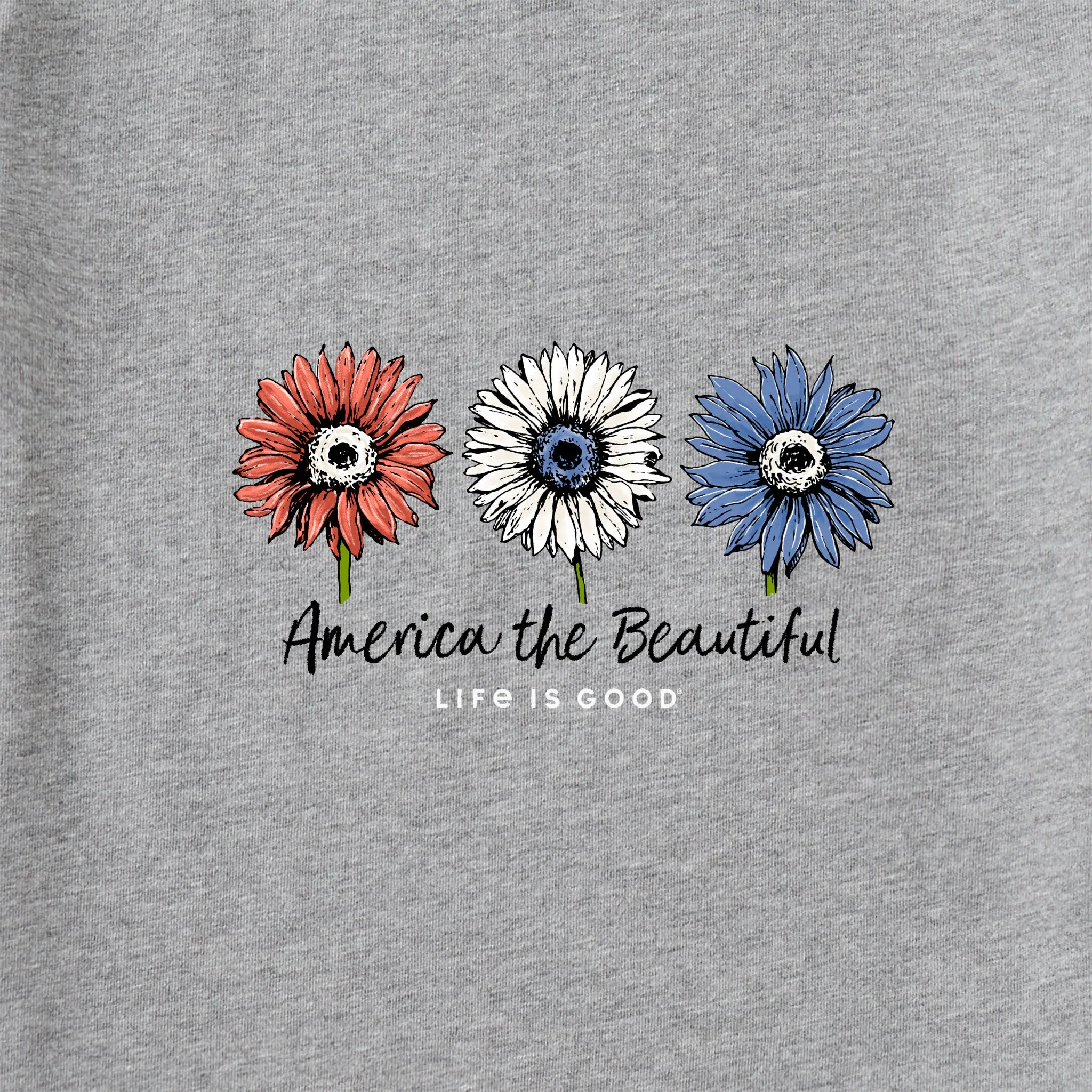 Women's America the Beautiful Sunflowers Short Sleeve Vee Life is Good