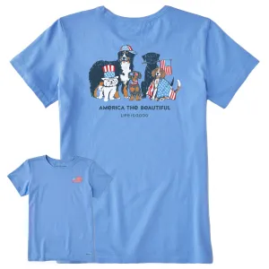 Women's America the Beautiful USA Dogs Short Sleeve Tee Life is Good