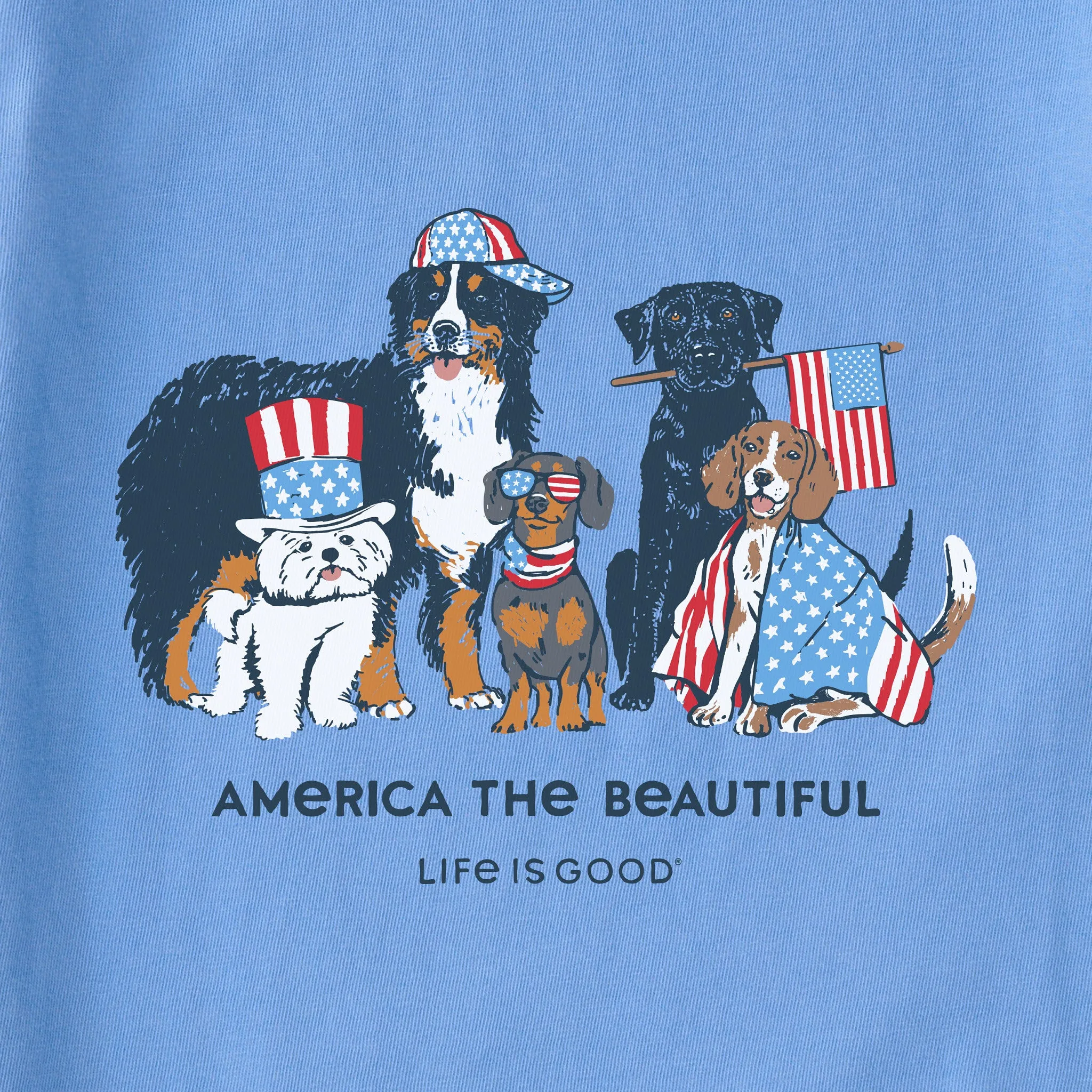 Women's America the Beautiful USA Dogs Short Sleeve Tee Life is Good