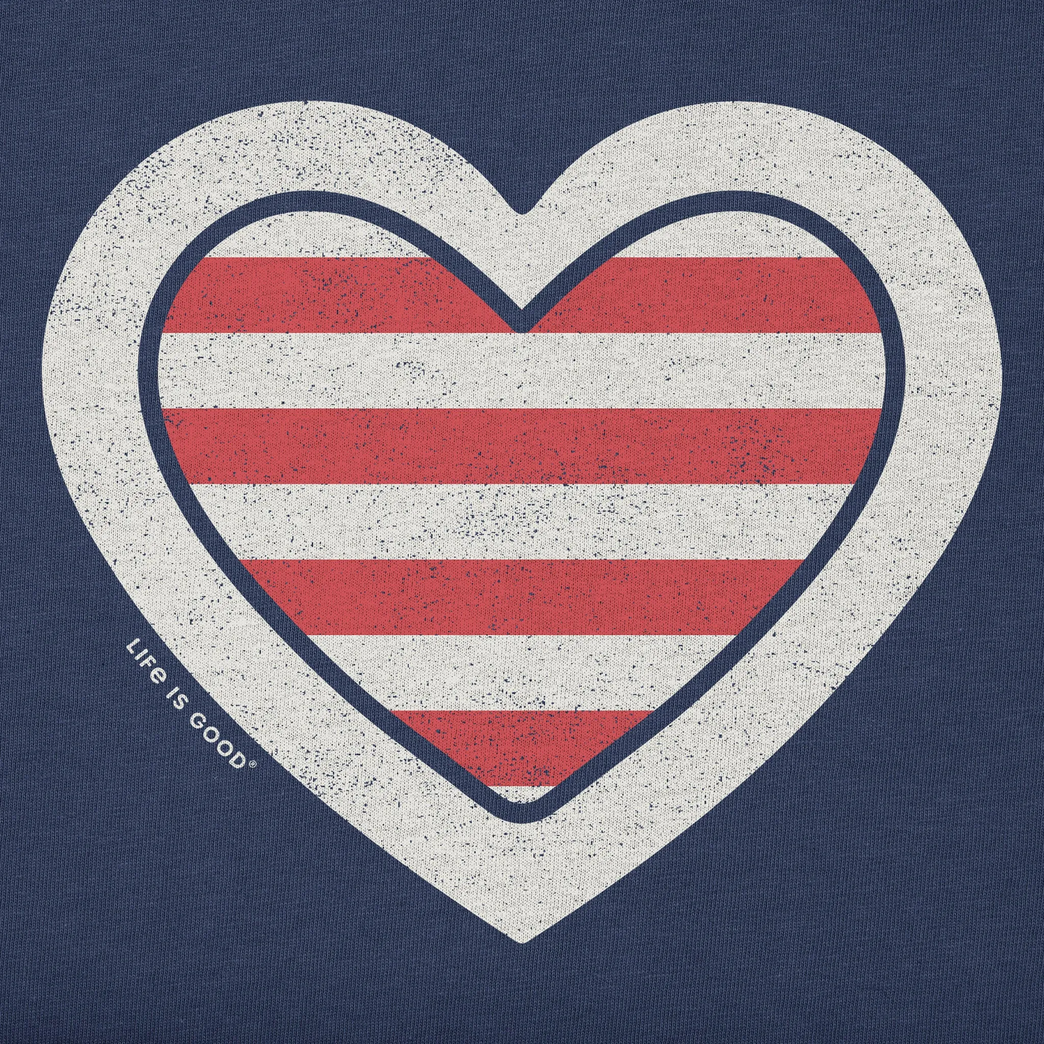 Women's American Striped Heart Short Sleeve Vee Life is Good