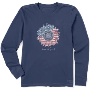 Women's American Sunflower Long Sleeve Crusher Tee Life is Good