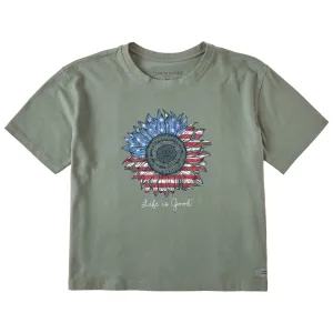 Women's American Sunflower Short Sleeve Crusher Boxy Tee Life is Good