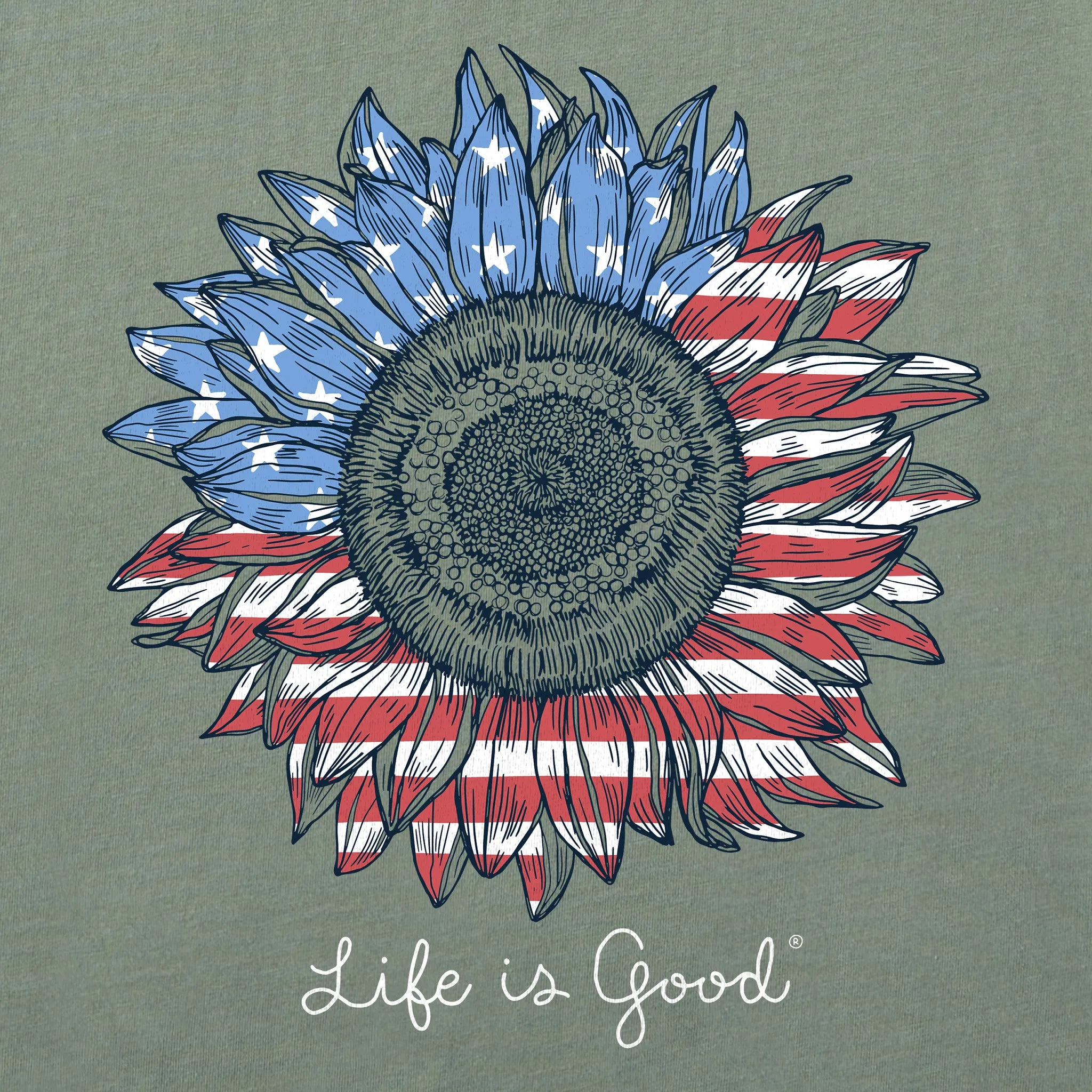 Women's American Sunflower Short Sleeve Crusher Boxy Tee Life is Good