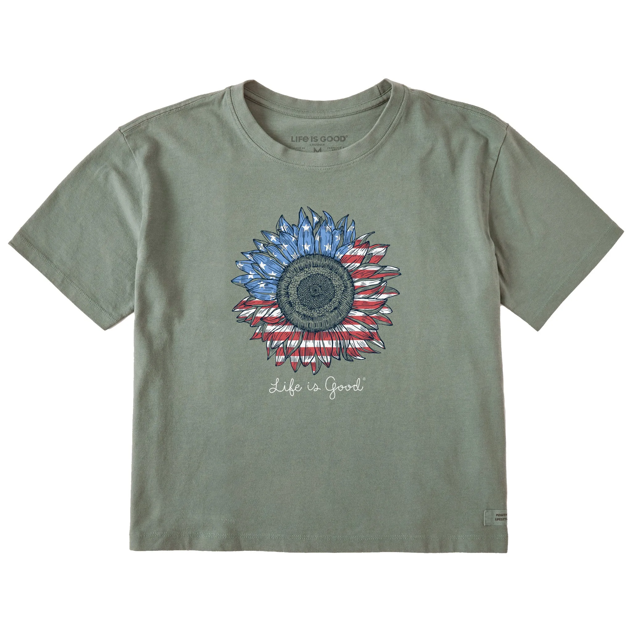 Women's American Sunflower Short Sleeve Crusher Boxy Tee Life is Good