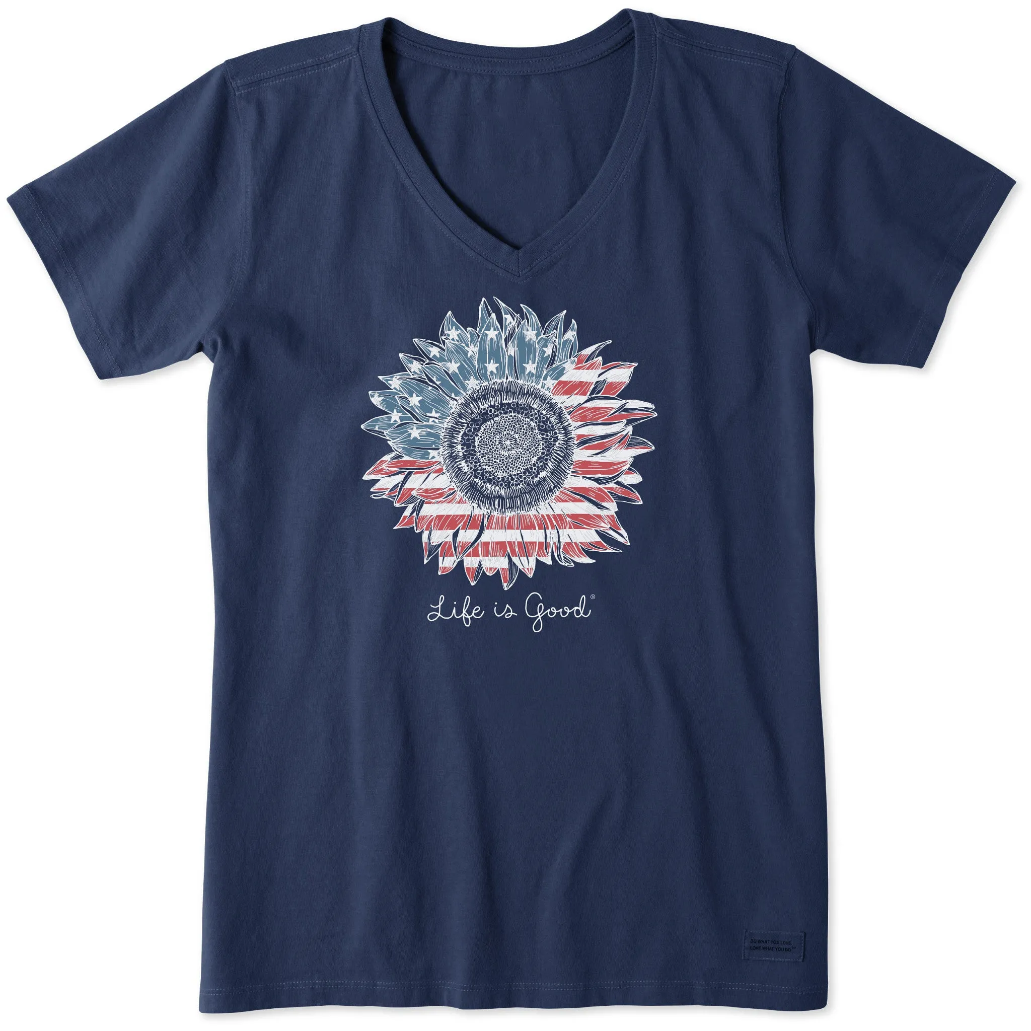 Women's American Sunflower Short Sleeve Vee Life is Good