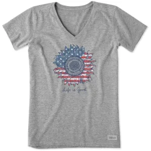 Women's American Sunflower Short Sleeve Vee Life is Good