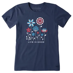 Women's Americana Flowers Short Sleeve Tee Life is Good