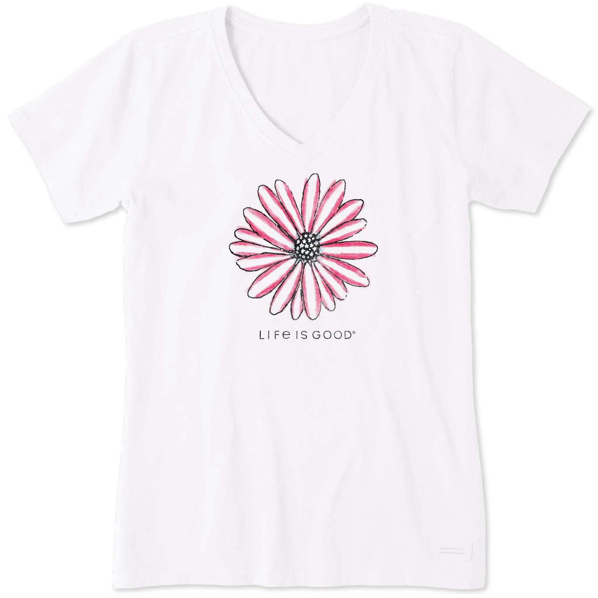 Women's Americana Hand Drawn Daisy Short Sleeve Crusher-LITE Vee Life is Good
