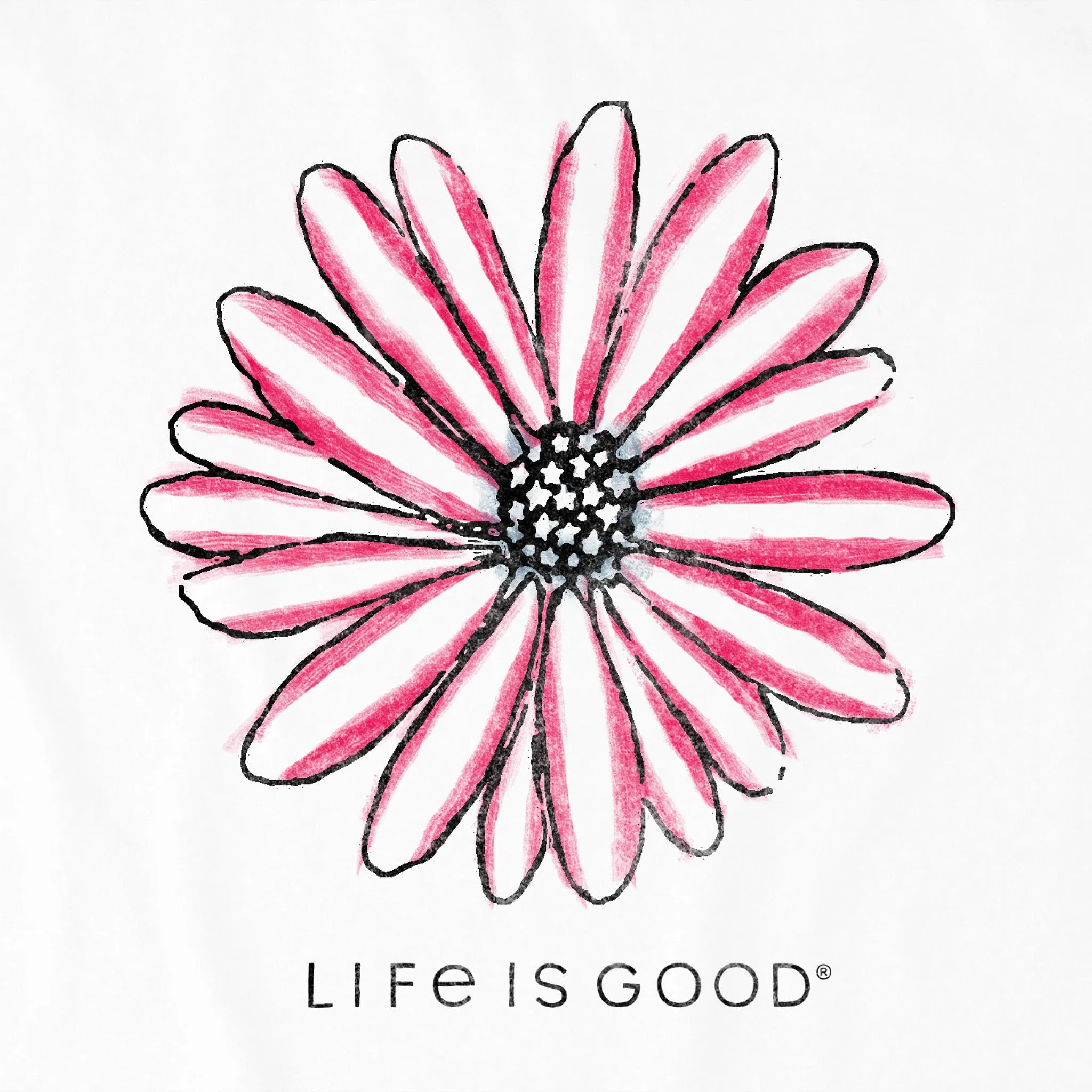 Women's Americana Hand Drawn Daisy Short Sleeve Crusher-LITE Vee Life is Good