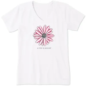 Women's Americana Hand Drawn Daisy Short Sleeve Crusher-LITE Vee Life is Good