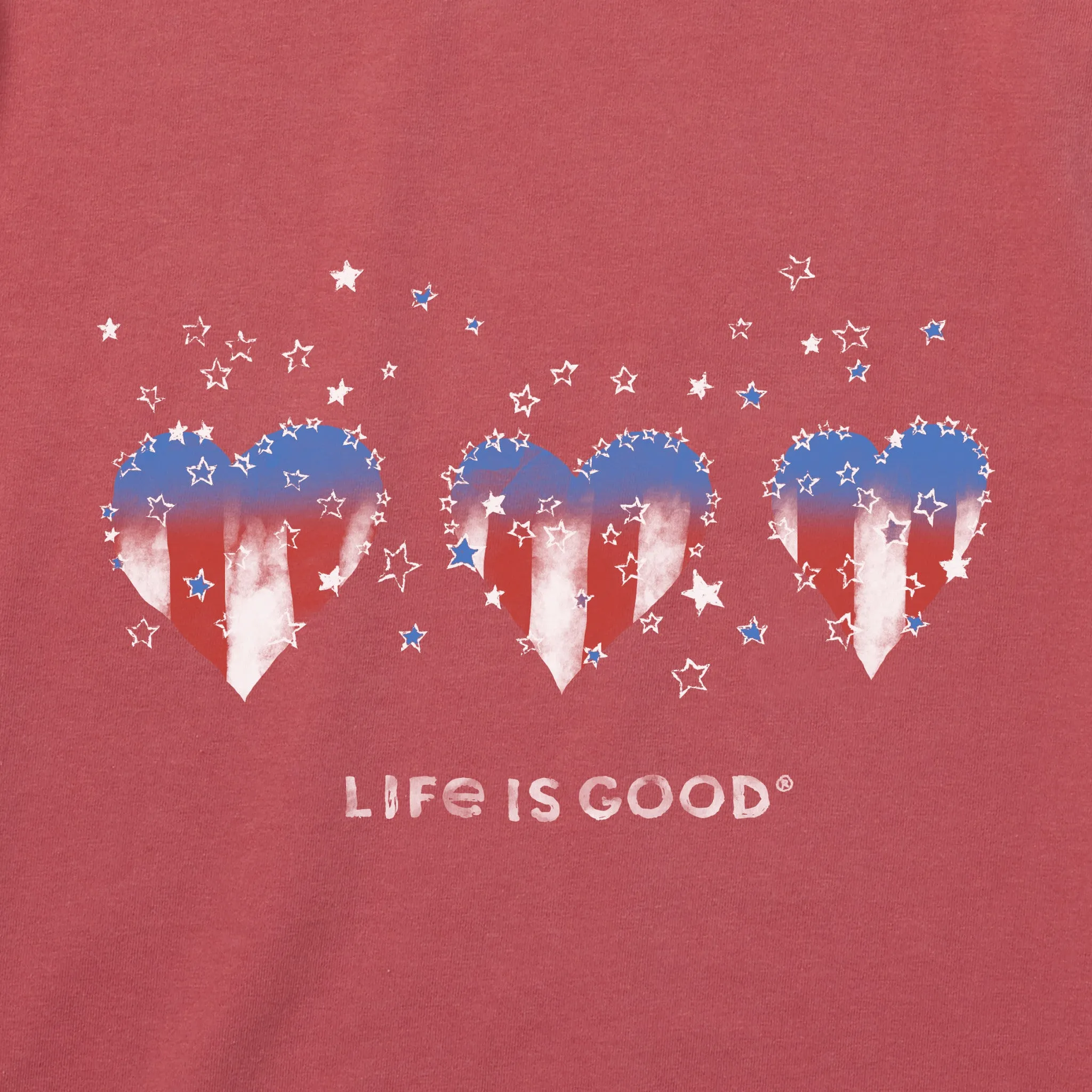 Women's Americana Hearts Stars and Stripes Short Sleeve Crusher Vee Life is Good