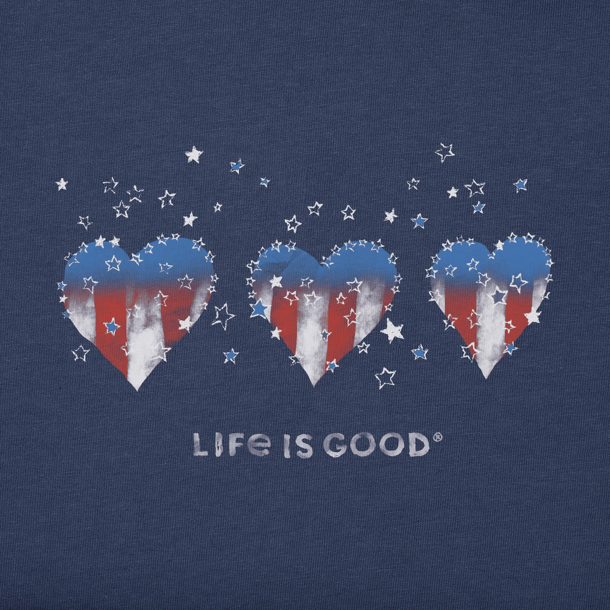 Women's Americana Hearts Stars and Stripes Short Sleeve Crusher Vee Life is Good