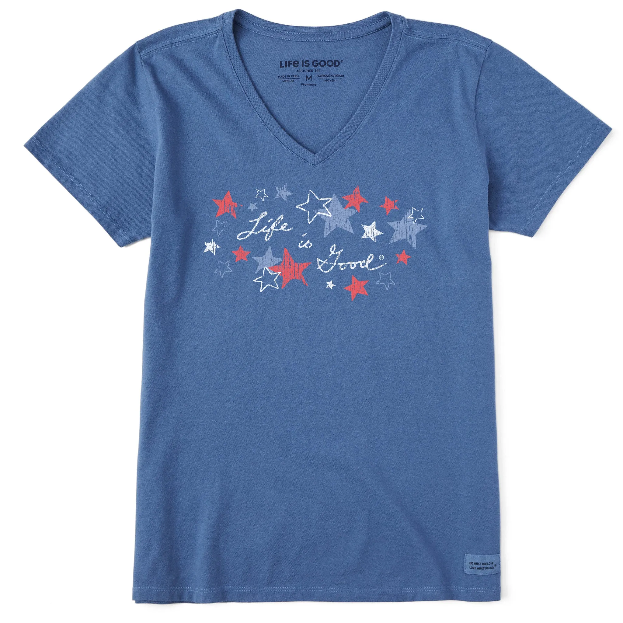 Women's Americana Stars Short Sleeve Crusher-LITE Vee Life is Good