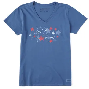 Women's Americana Stars Short Sleeve Crusher-LITE Vee Life is Good