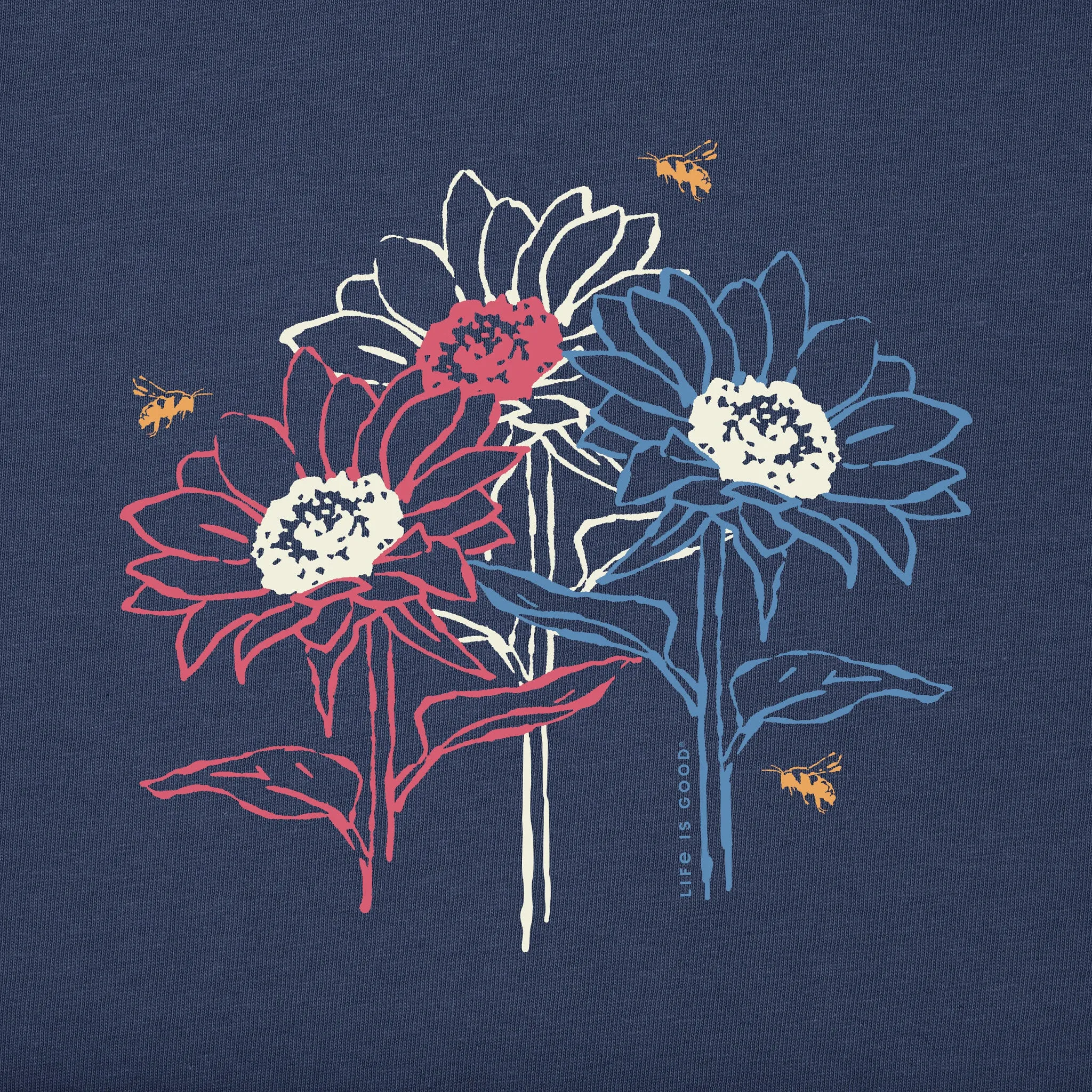 Women's Americana Sunflowers Short Sleeve Tee Life is Good