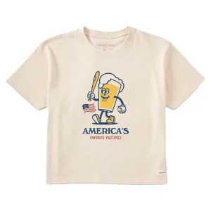 Women's America's Favorite  Baseball Beer Short Sleeve Crusher Boxy Tee Life is Good