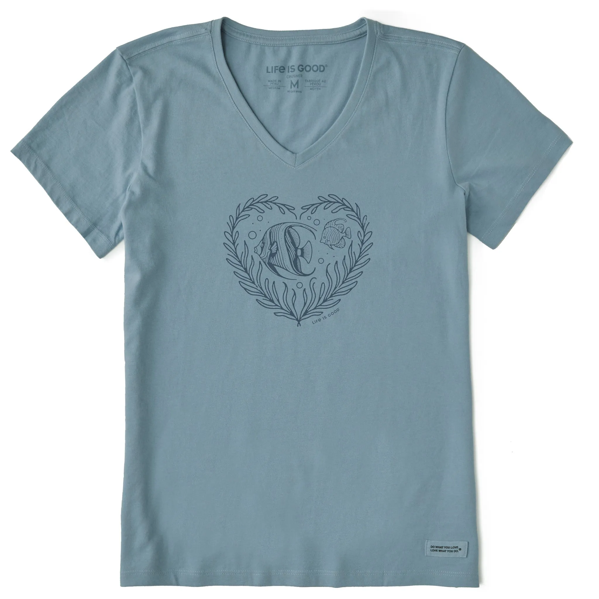 Women's Angelfish Heart Short Sleeve Crusher Vee Life is Good