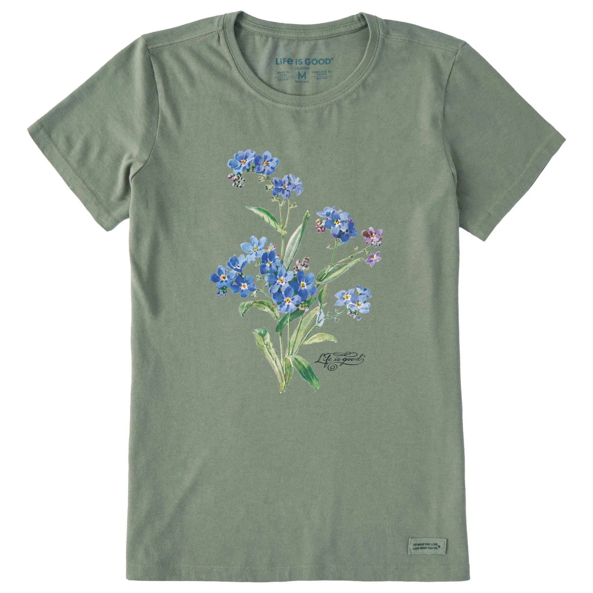 Women's Antique Blue Flowers Short Sleeve Crusher Tee Life is Good
