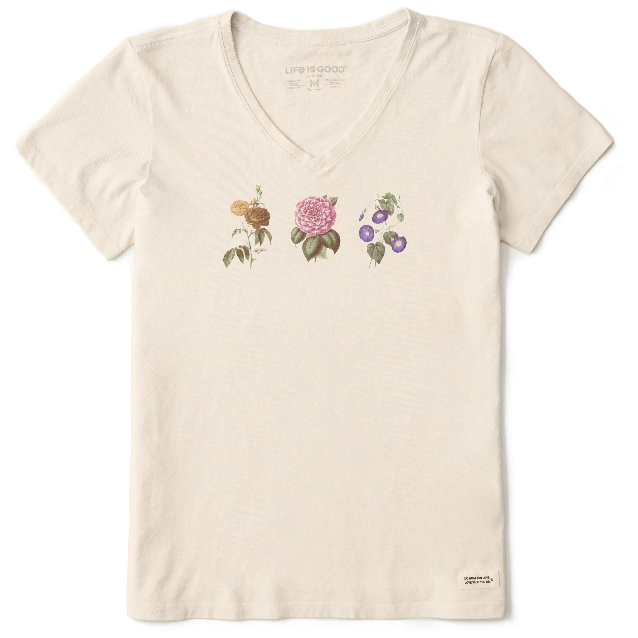 Women's Antique Botanicals Short Sleeve Crusher Vee Life is Good