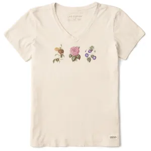 Women's Antique Botanicals Short Sleeve Crusher Vee Life is Good