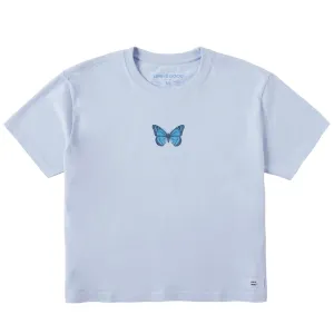 Women's Antique Floral Butterfly Short Sleeve Crusher Boxy Tee Life is Good