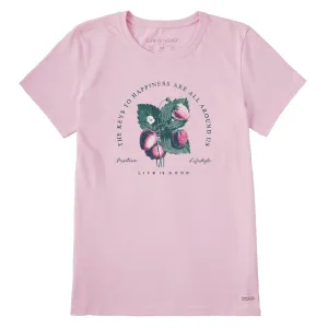Women's Antique Keys to Happiness Flowers Short Sleeve Tee Life is Good