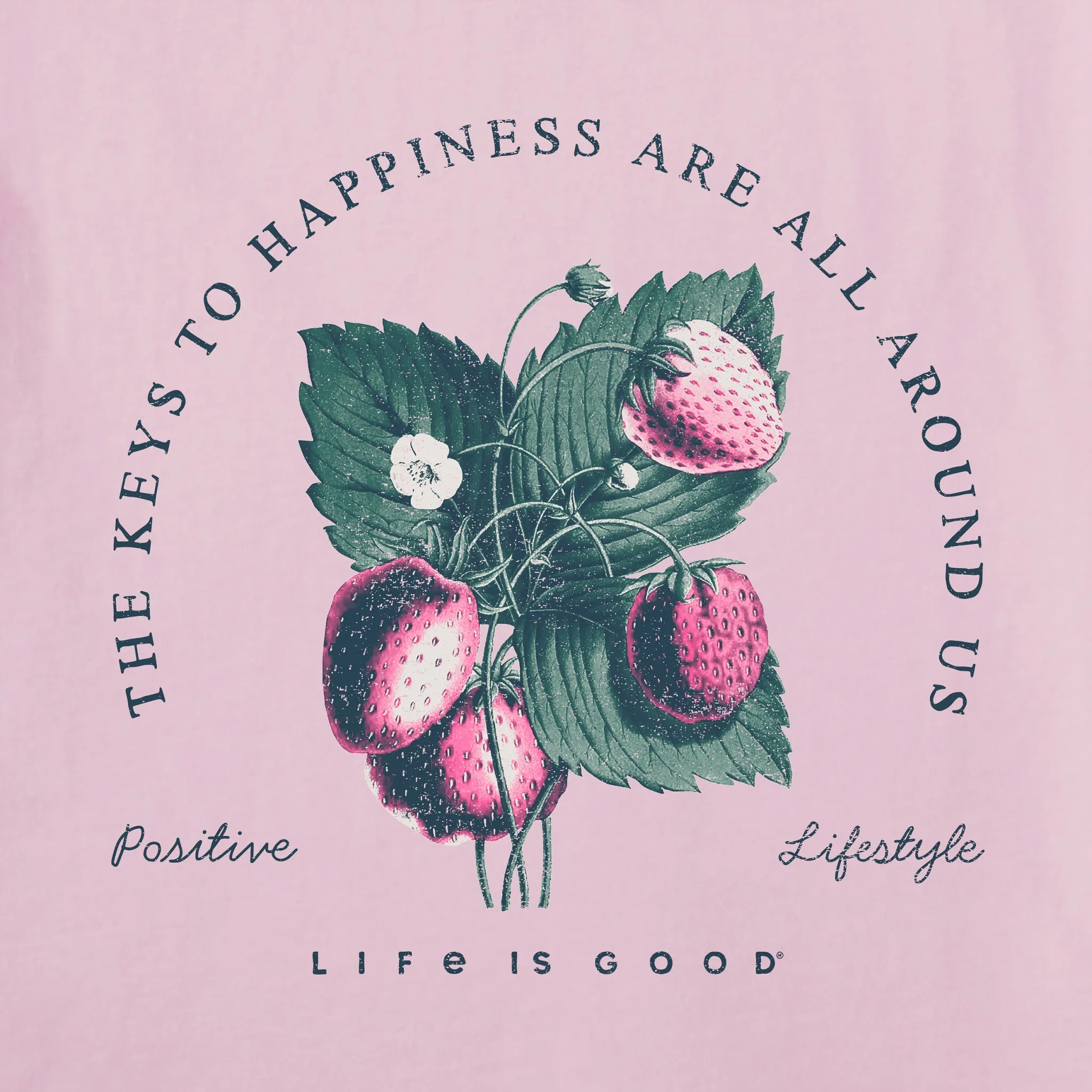 Women's Antique Keys to Happiness Flowers Short Sleeve Tee Life is Good