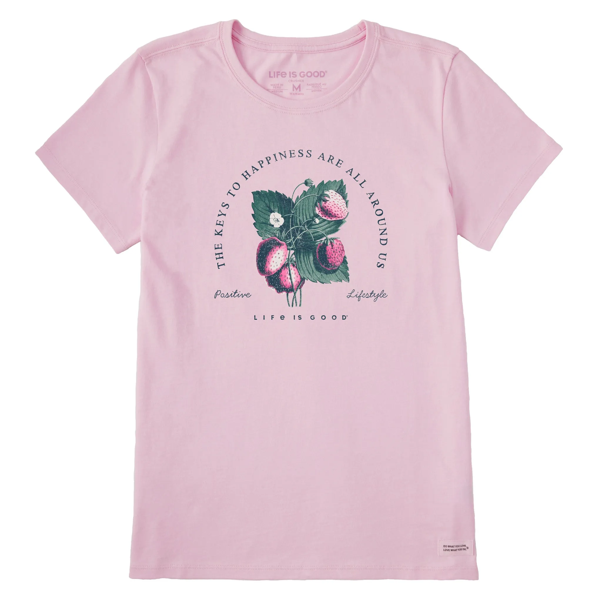 Women's Antique Keys to Happiness Flowers Short Sleeve Tee Life is Good