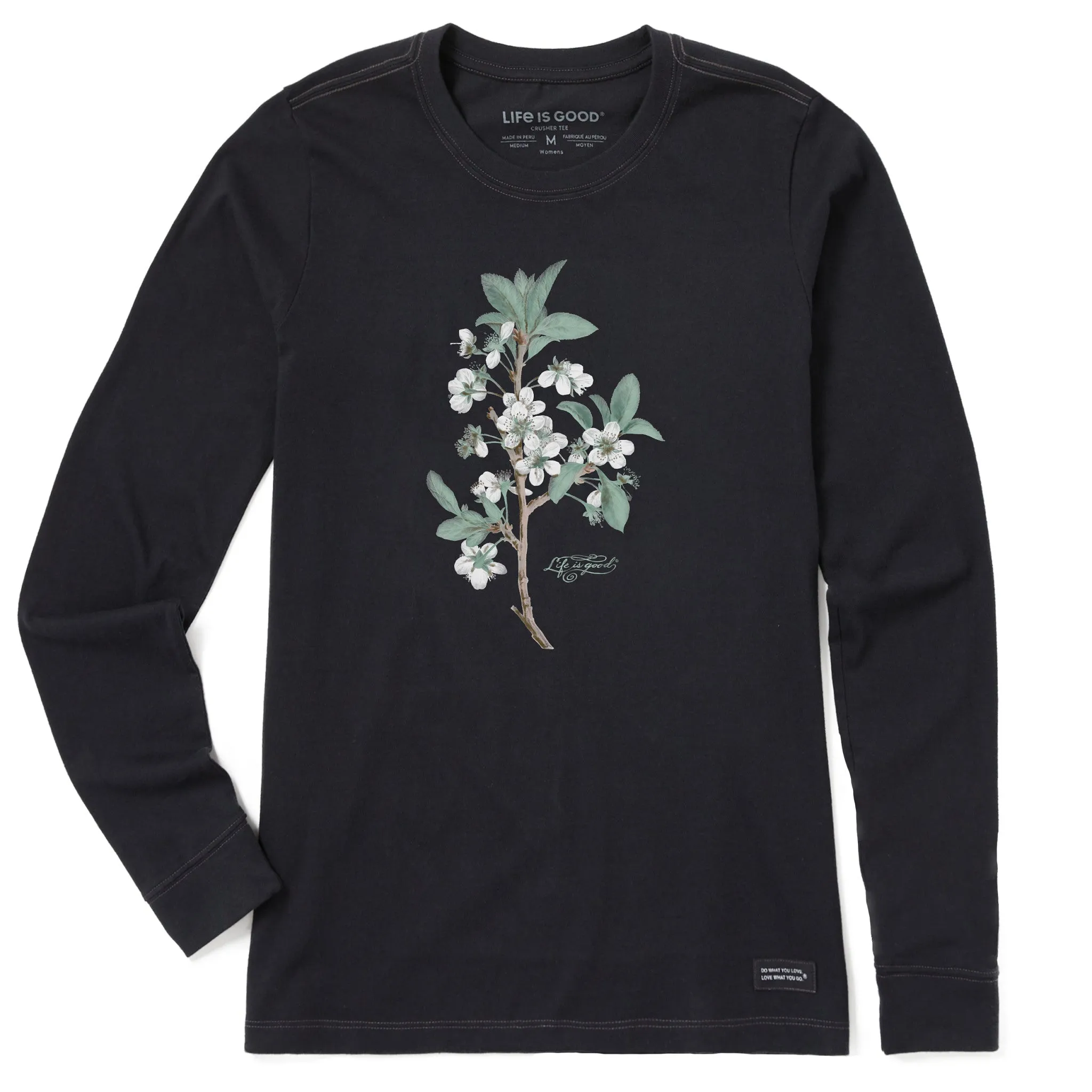 Women's Antique Plum Blossom Painting Long Sleeve Crusher Tee Life is Good