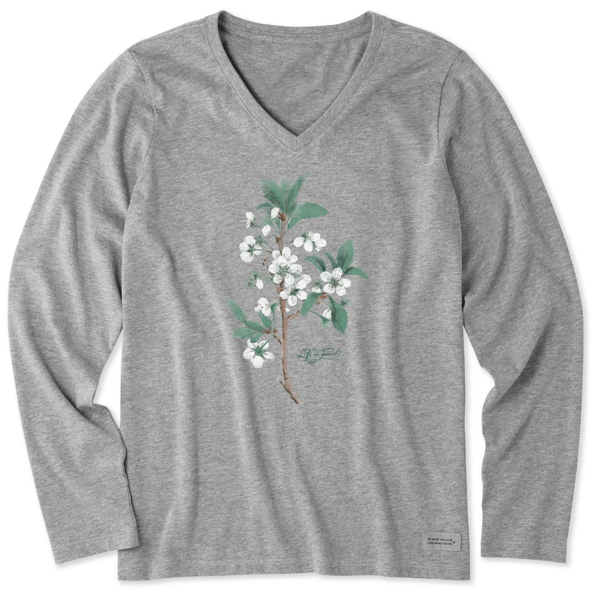 Women's Antique Plum Blossom Painting Long Sleeve Crusher Vee Life is Good