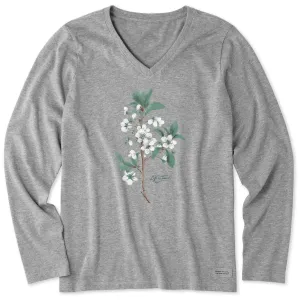 Women's Antique Plum Blossom Painting Long Sleeve Crusher Vee Life is Good