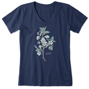 Women's Antique Plum Blossom Painting Short Sleeve Crusher Vee Life is Good