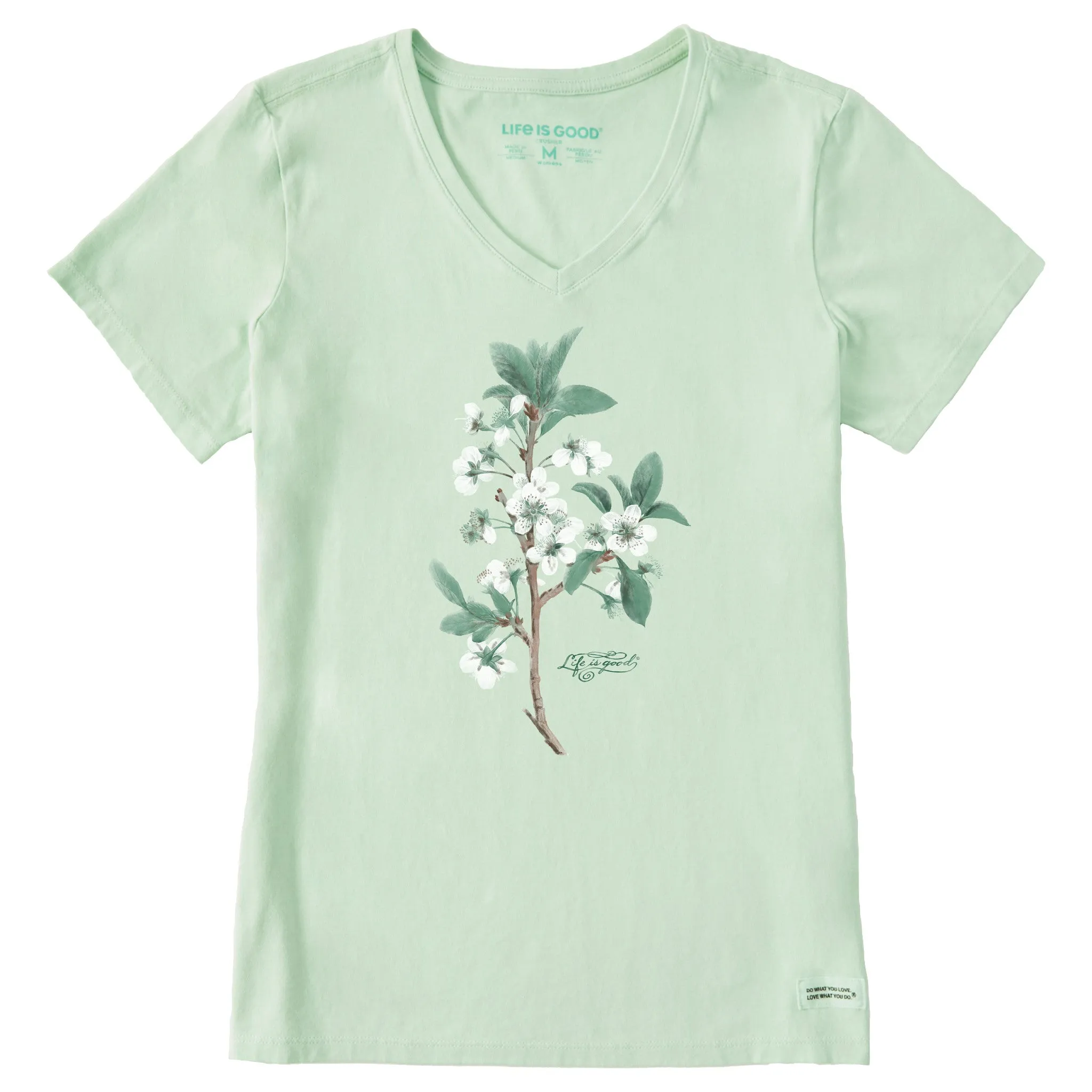 Women's Antique Plum Blossom Painting Short Sleeve Crusher Vee Life is Good