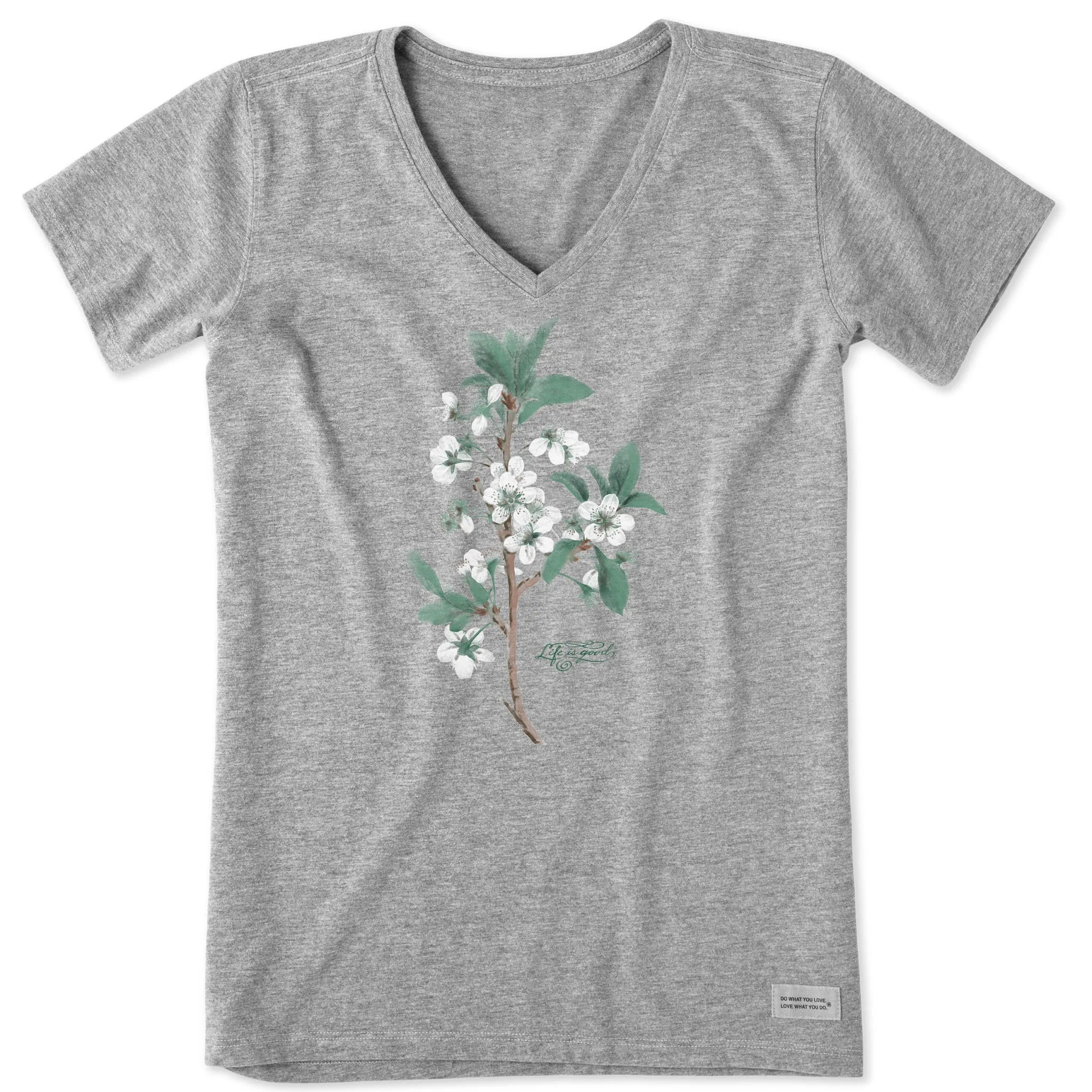 Women's Antique Plum Blossom Painting Short Sleeve Crusher Vee Life is Good