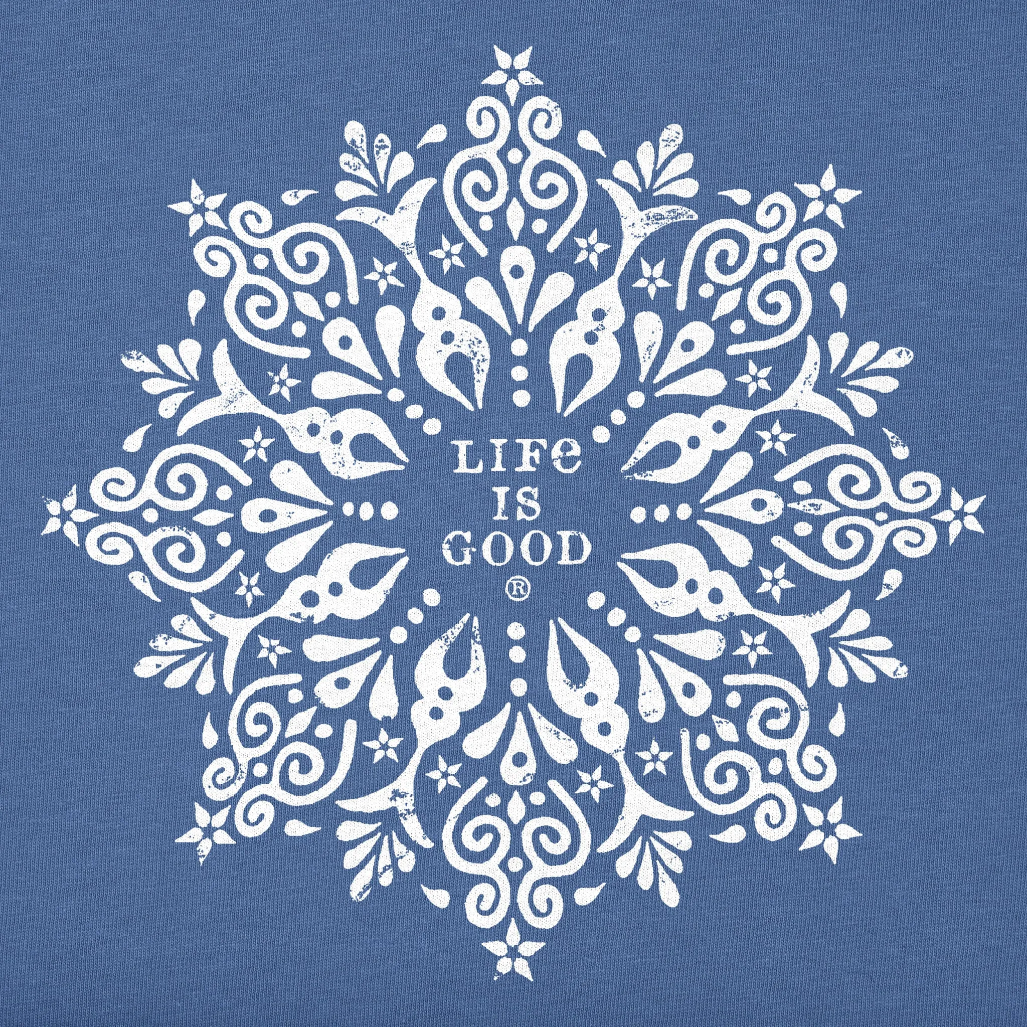 Women's Antique Snowflake Mandala Long Sleeve Crusher Vee Life is Good