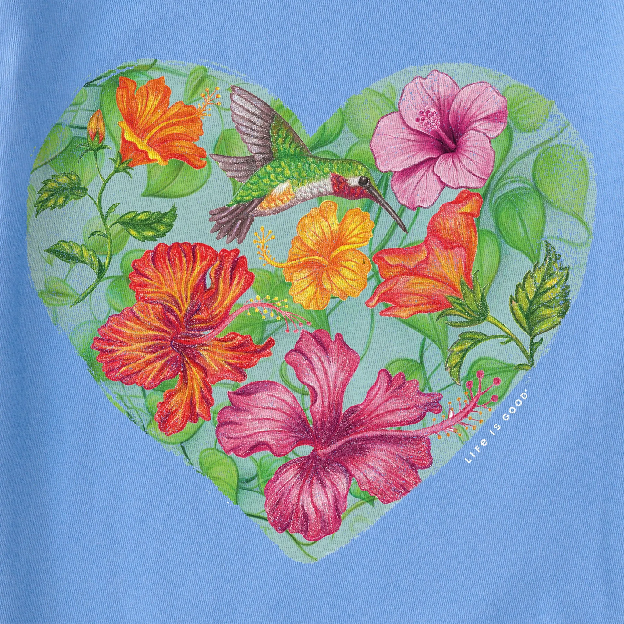 Women's Antique Tropical Heart Short Sleeve Vee Life is Good