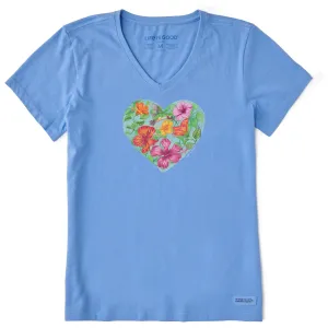 Women's Antique Tropical Heart Short Sleeve Vee Life is Good