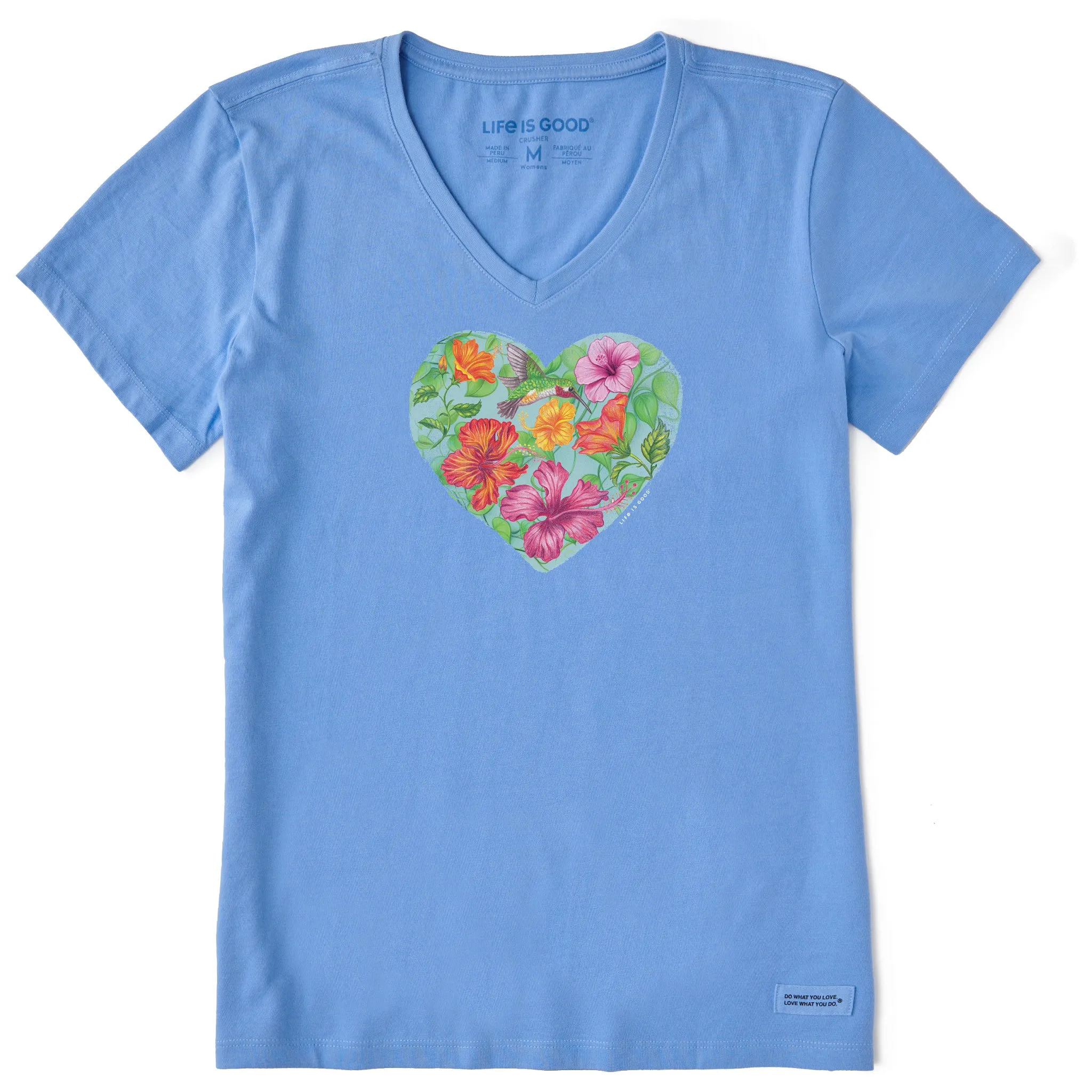 Women's Antique Tropical Heart Short Sleeve Vee Life is Good