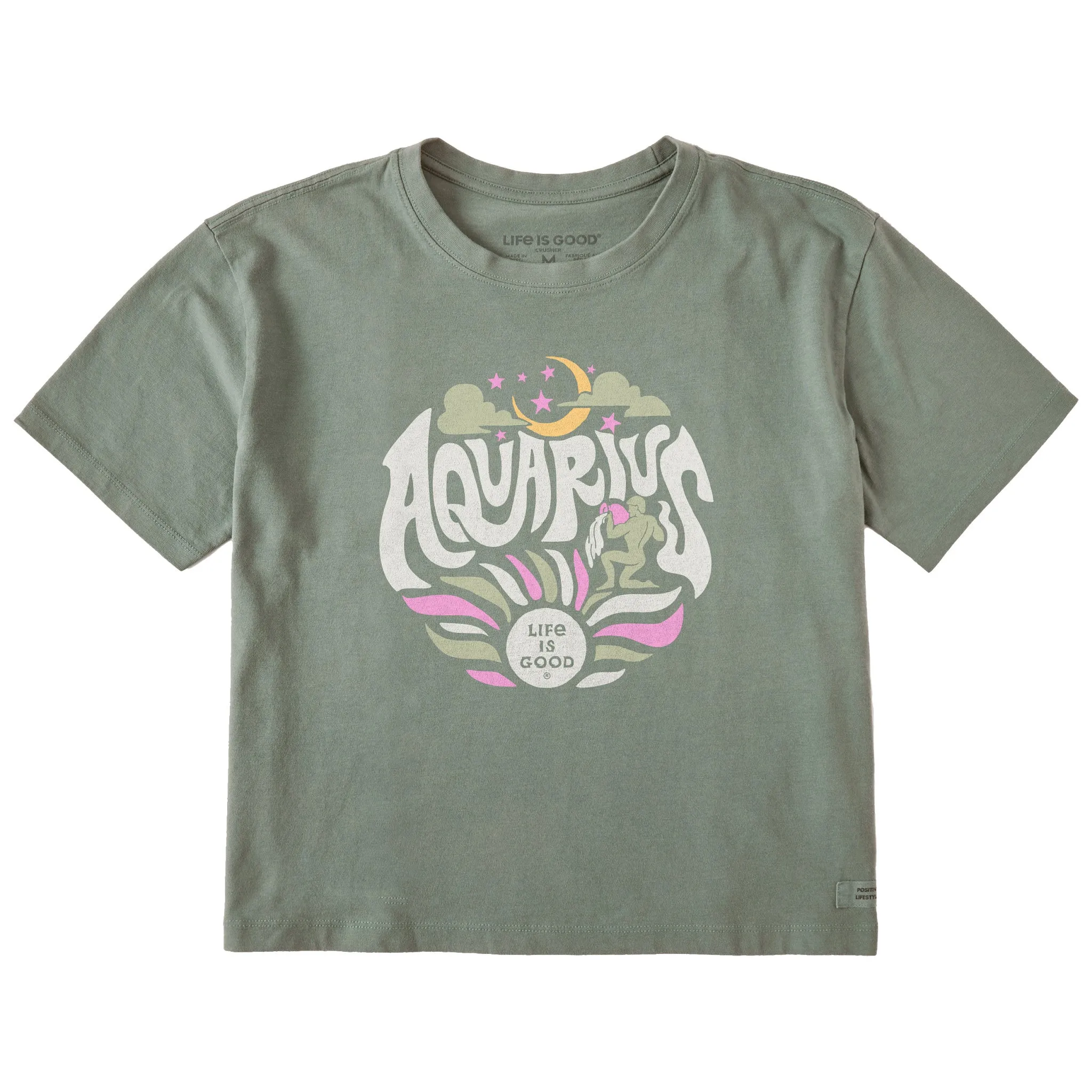 Women's Aquarius Zodiac Vibes Short Sleeve Crusher Boxy Tee Life is Good