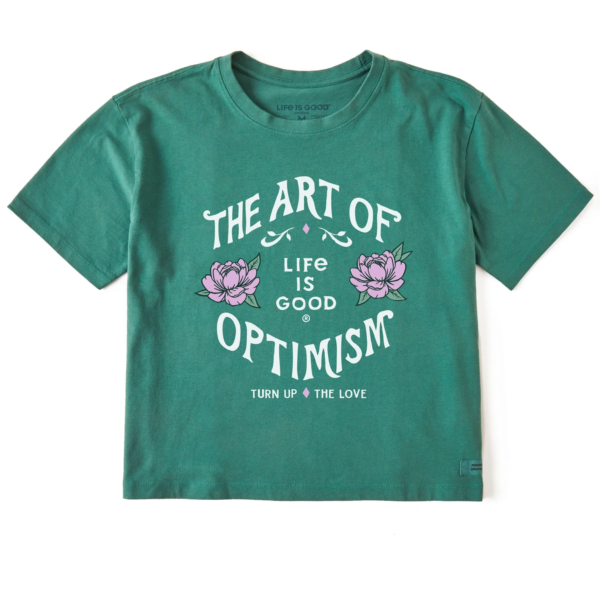 Women's Art of Optimism Peonies Short Sleeve Crusher Boxy Tee Life is Good