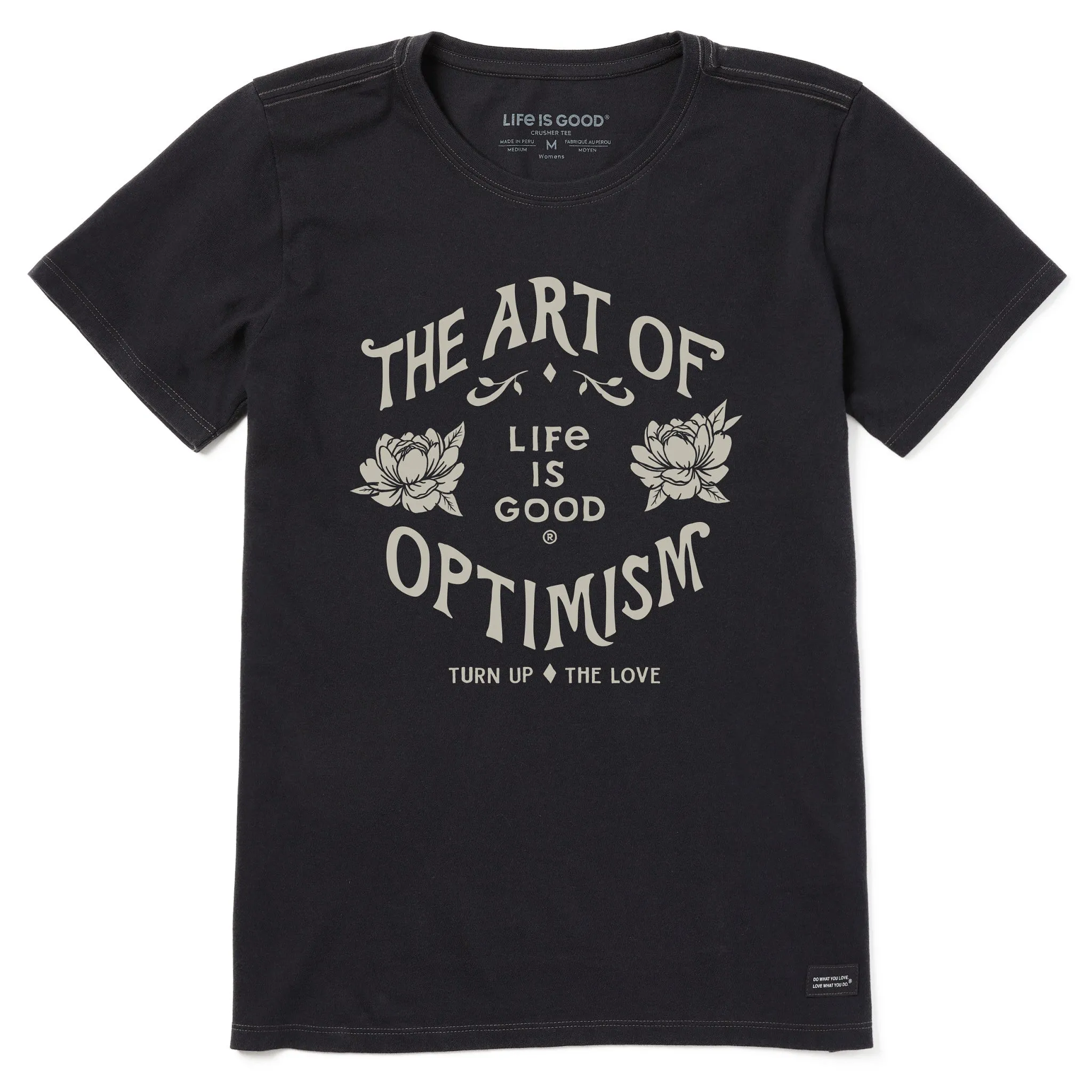 Women's Art of Optimism Peonies Short Sleeve Tee Life is Good