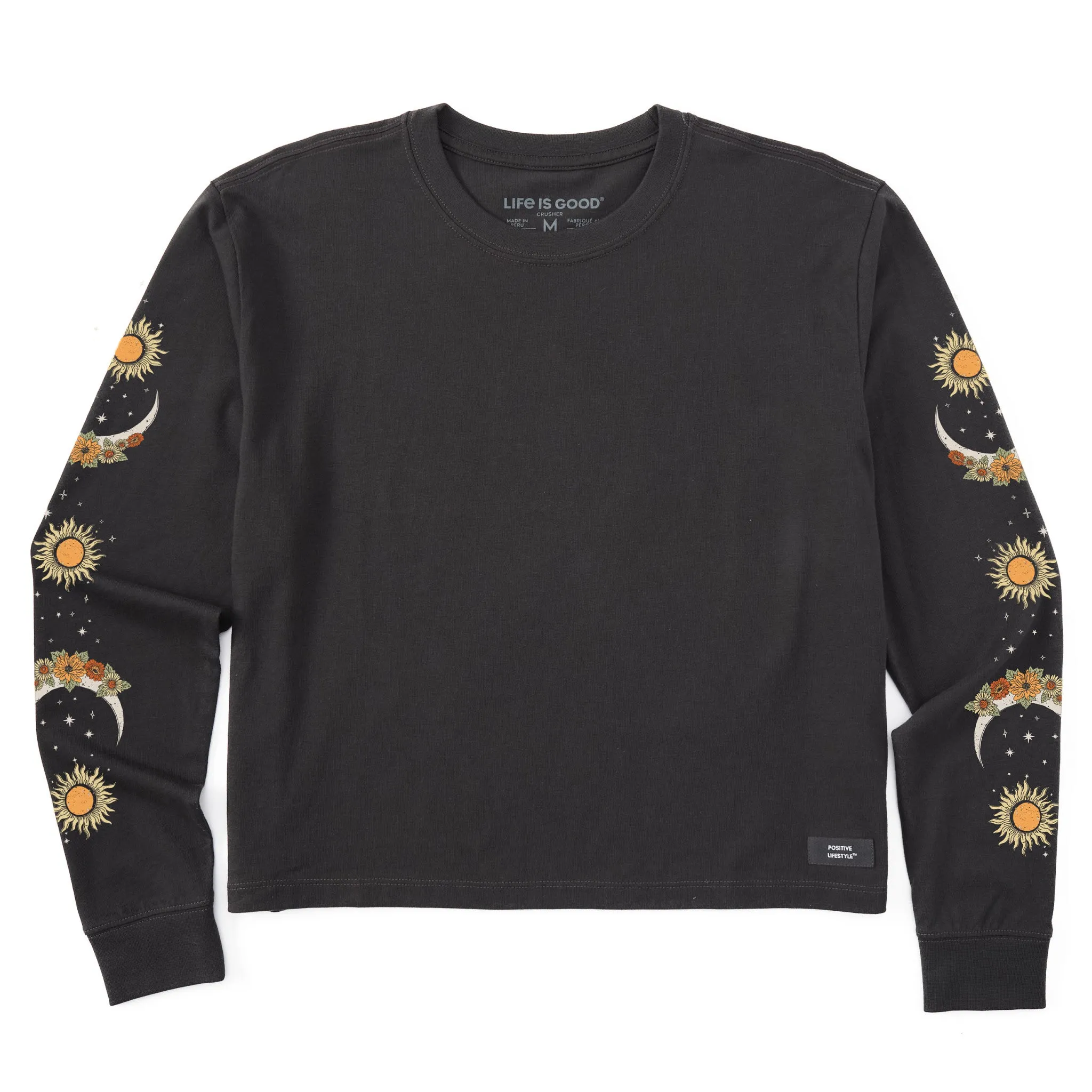 Women's Autumn Celestial Moon Flowers Long Sleeve Crusher Boxy Tee Life is Good