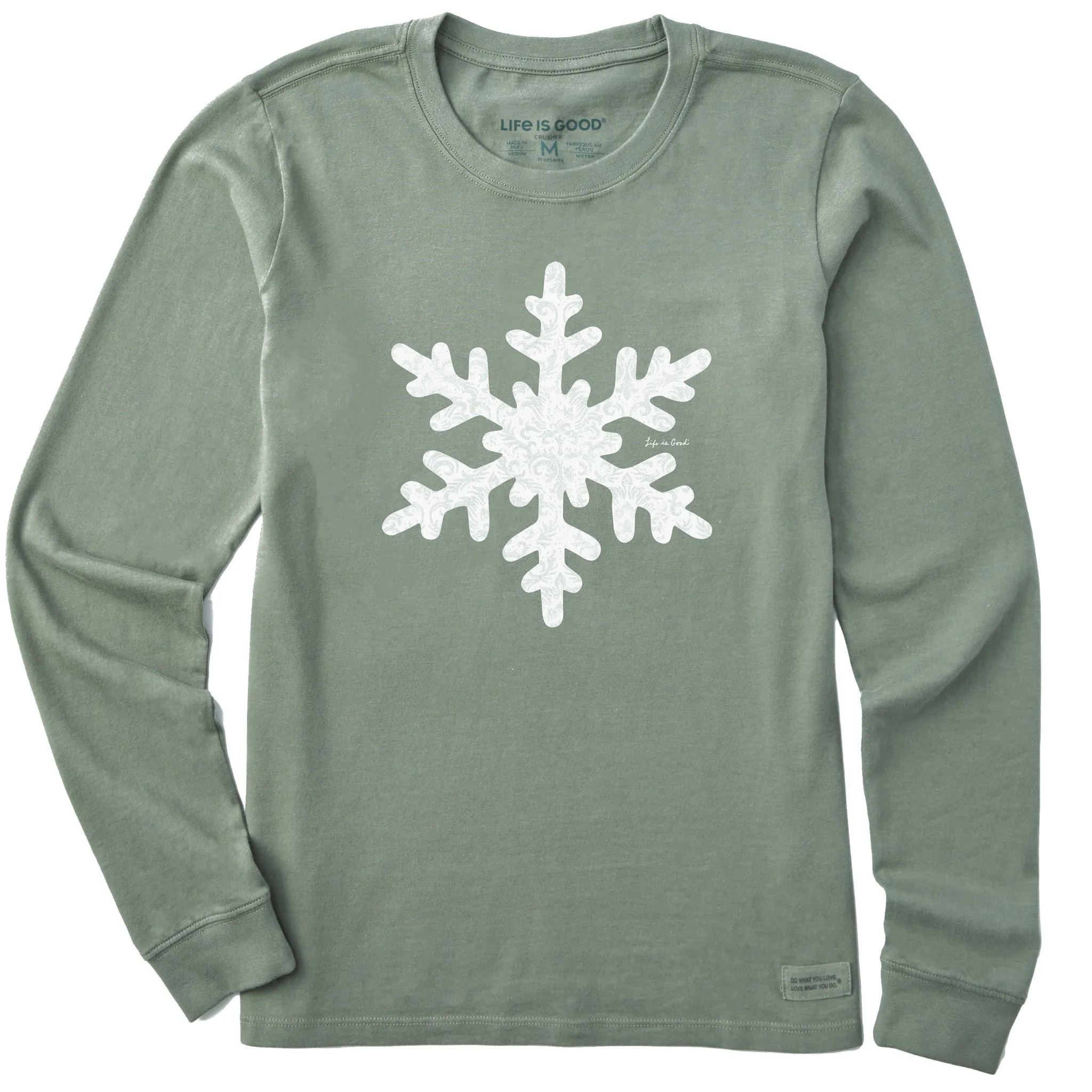 Women's Baroque Snowflake Long Sleeve Crusher Tee Life is Good