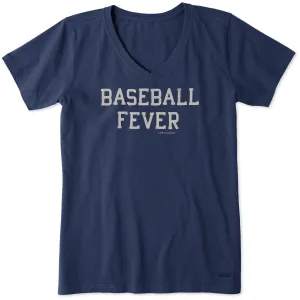 Women's Baseball Fever Block Short Sleeve Vee Life is Good