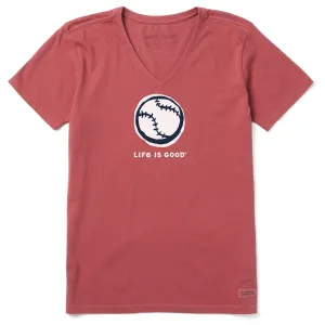 Women's Baseball Sketch Short Sleeve Crusher Vee Life is Good