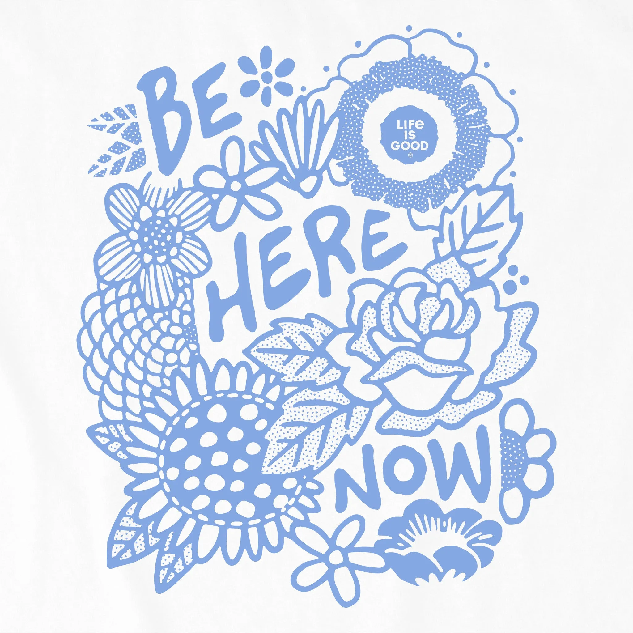 Women's Be Here Now Flower Field Short Sleeve Crusher Boxy Tee Life is Good