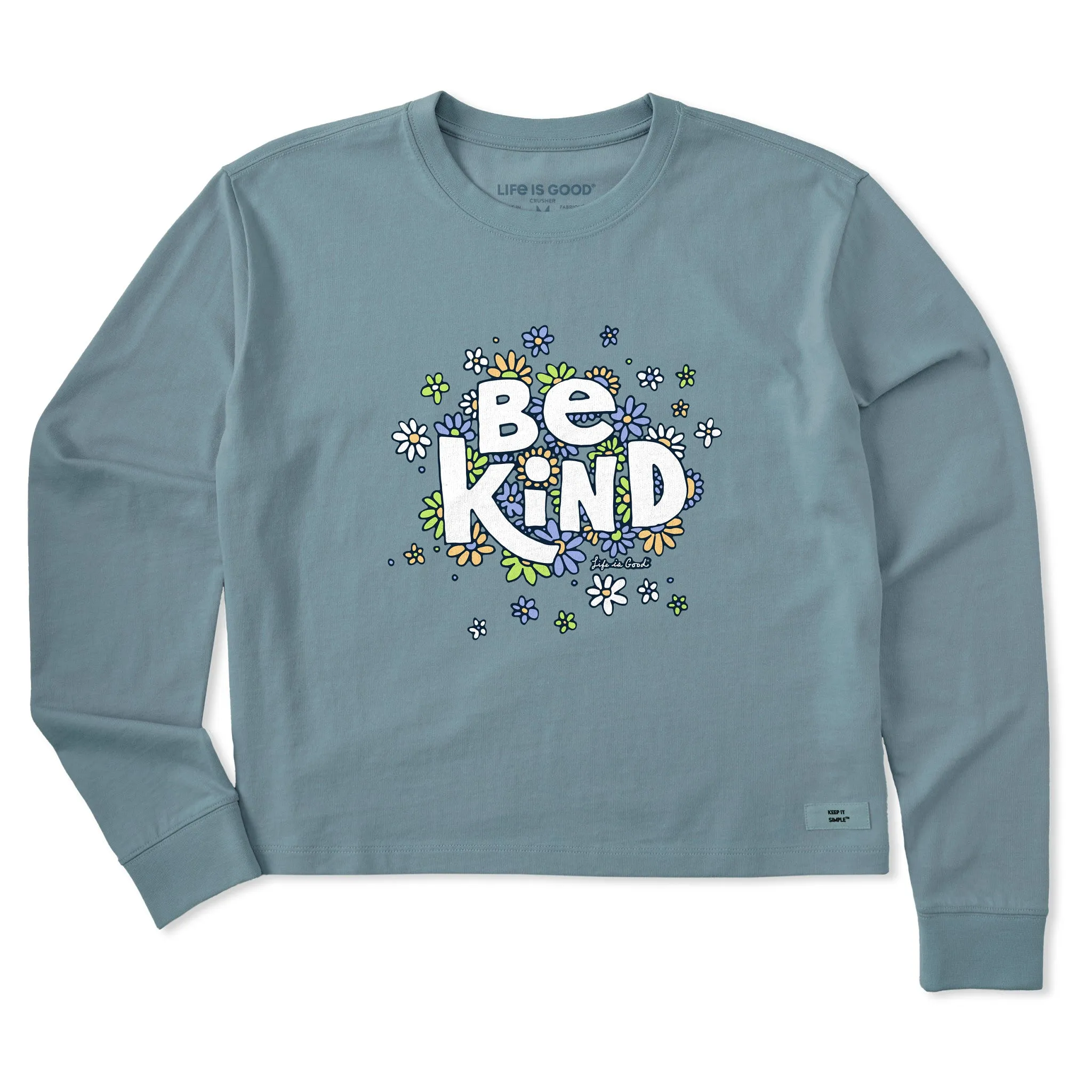 Women's Be Kind Flower Lines Long Sleeve Crusher Boxy Tee Life is Good