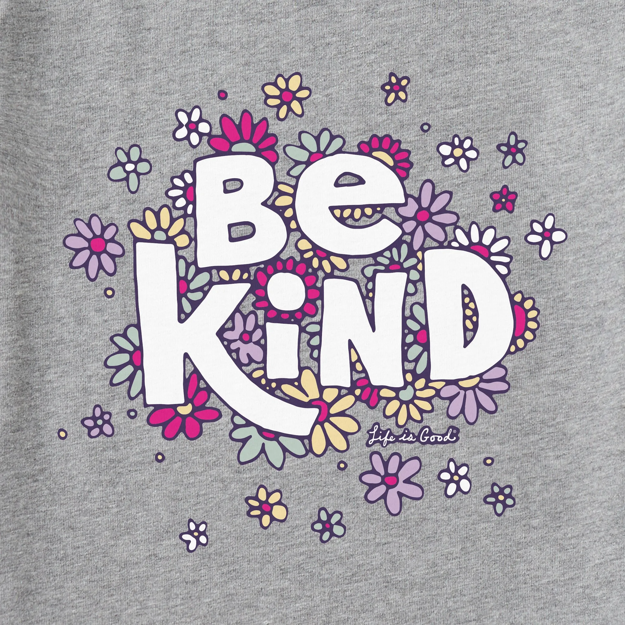 Women's Be Kind Flower Lines Short Sleeve Vee Life is Good